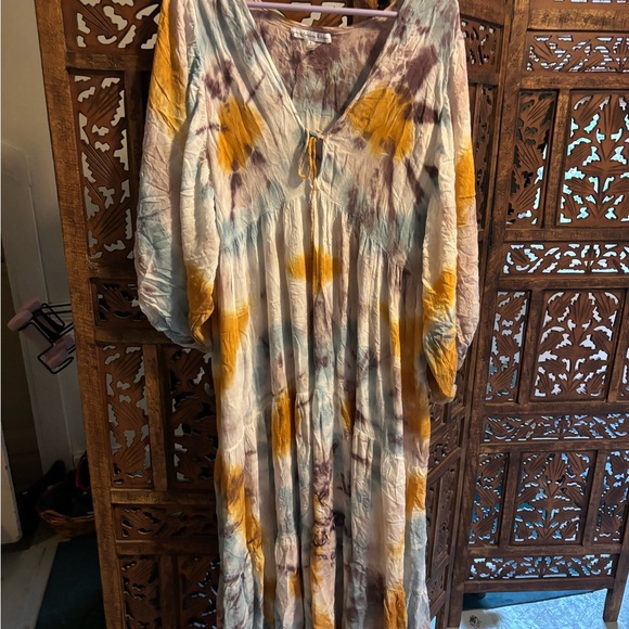 YFB x Revolve Dawn Maxi Prairie Dress Gold Purple Blue Venus Size Large - Picture 2 of 3